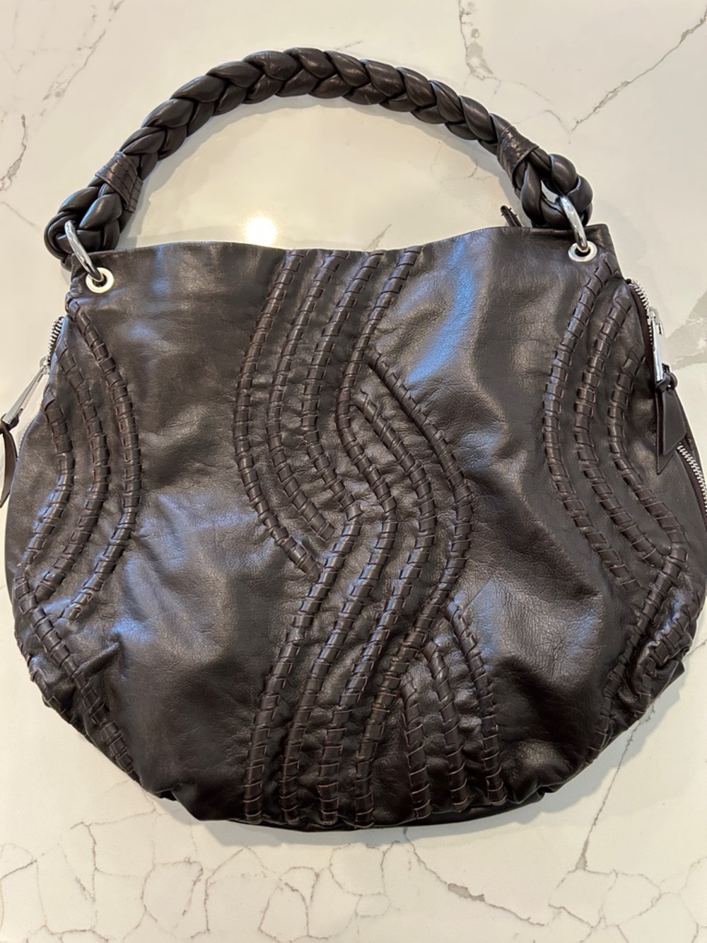 Fenn Wright Manson Dark Brown Braided-Detail Shoulder Bag